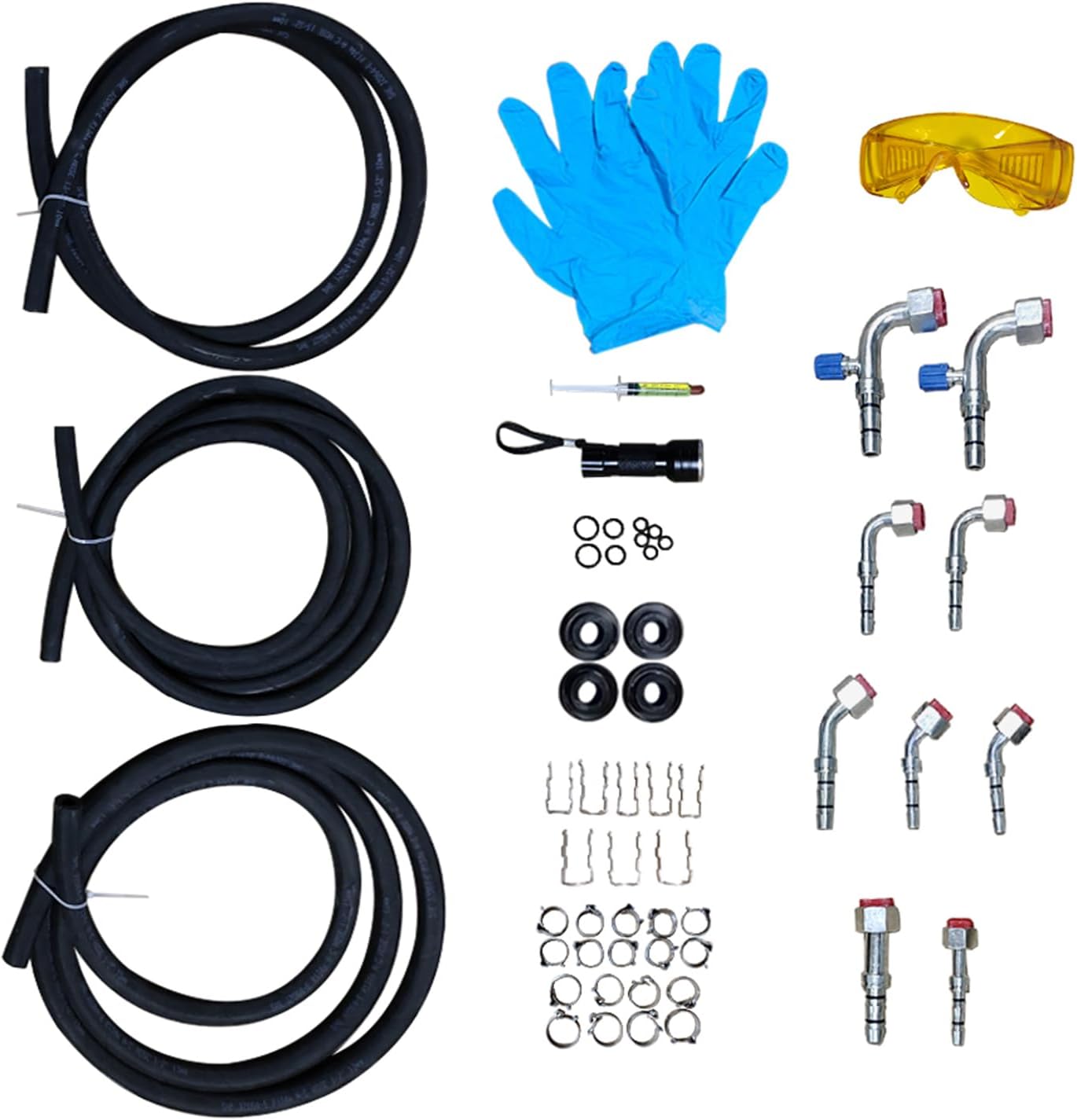 134a Air Conditioning Hose Kit with O-Ring Fittings Clips, Universal AC Hose & Fitting Kit
