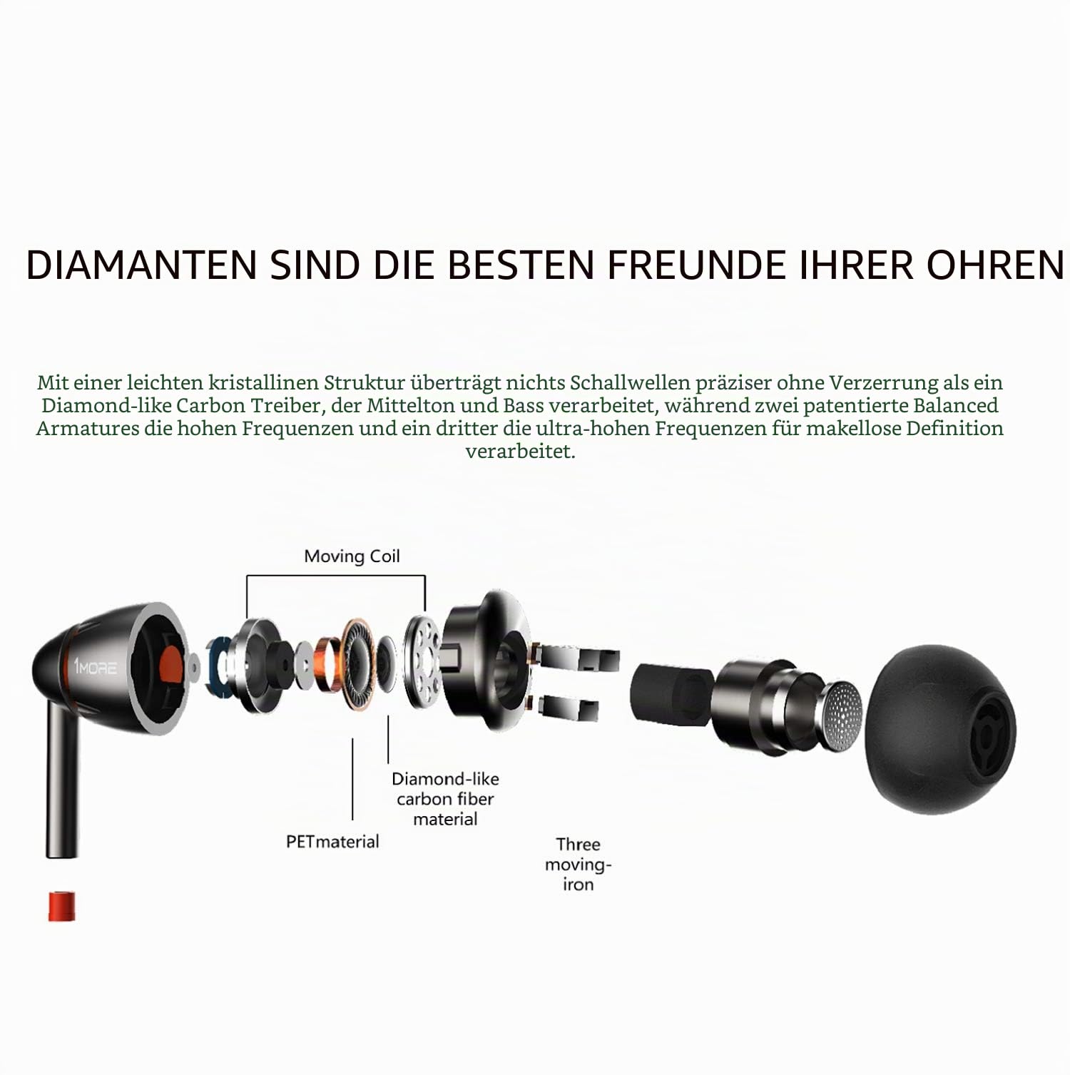 1MORE E1010 Quad-Driver Hi-Fi Kopfhörer In-Ear Ohrhörer Hi-Res Audio mit Mikrofon und Fernbedienung Kompatibel mit iOS und Android