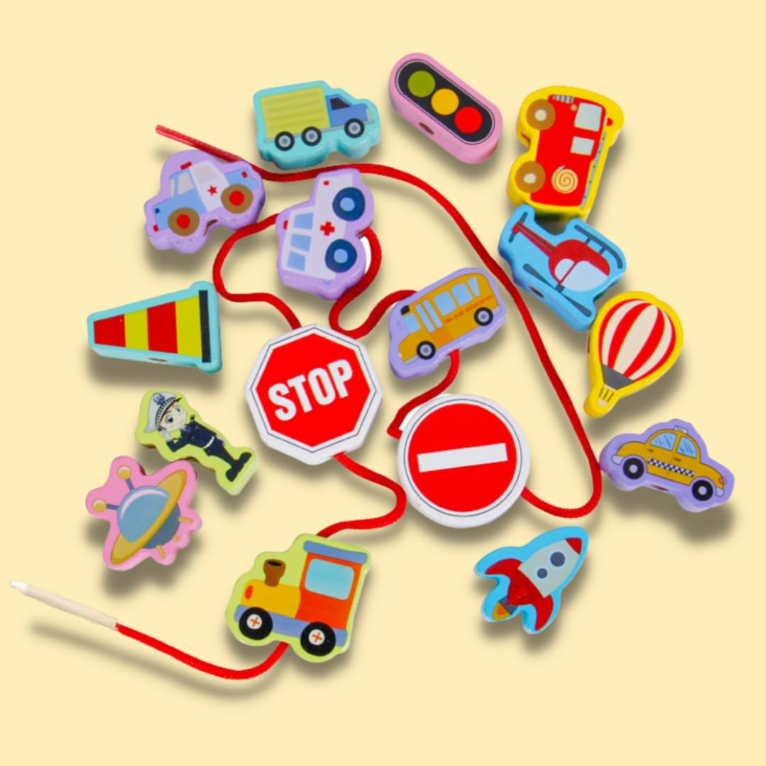 Early Learning Transportation Beads| Toddler Educational Lacing| 16pc