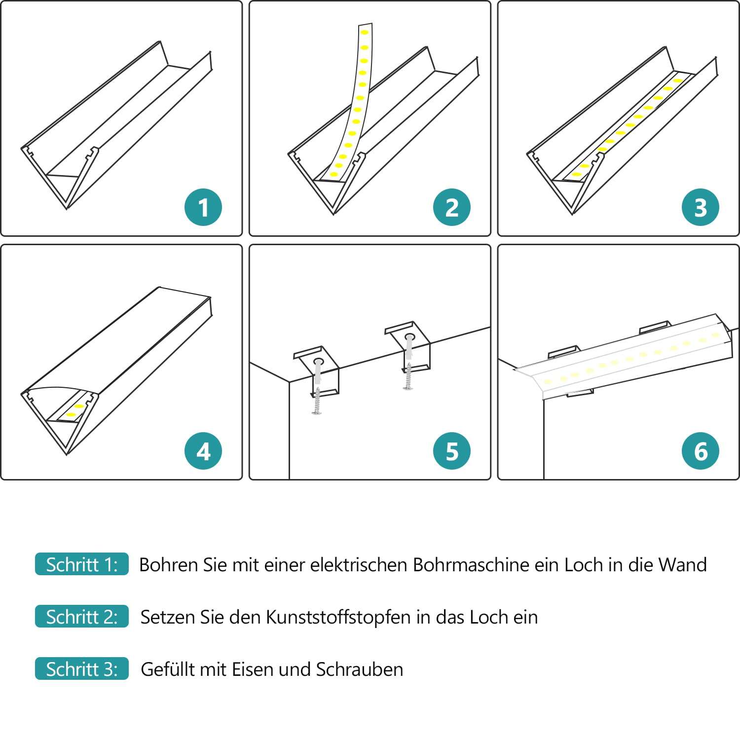 Sonnewelt 20 x 1m LED Profil Aluminium, V-Form für LED Stripes/Stripe/Strip/Streifen (1-11mm) mit Abdeckung, inkl. Endkappen und Montageclips für LED-Streifen-Lichter