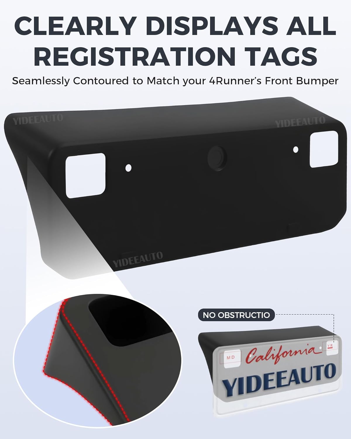 Front License Plate Mount Bracket for Toyota 4Runner 2014-2024 | Fits SR5, TRD Off-Road, TRD Pro, Trail | Replaces OE 5211435040 & TO1068130