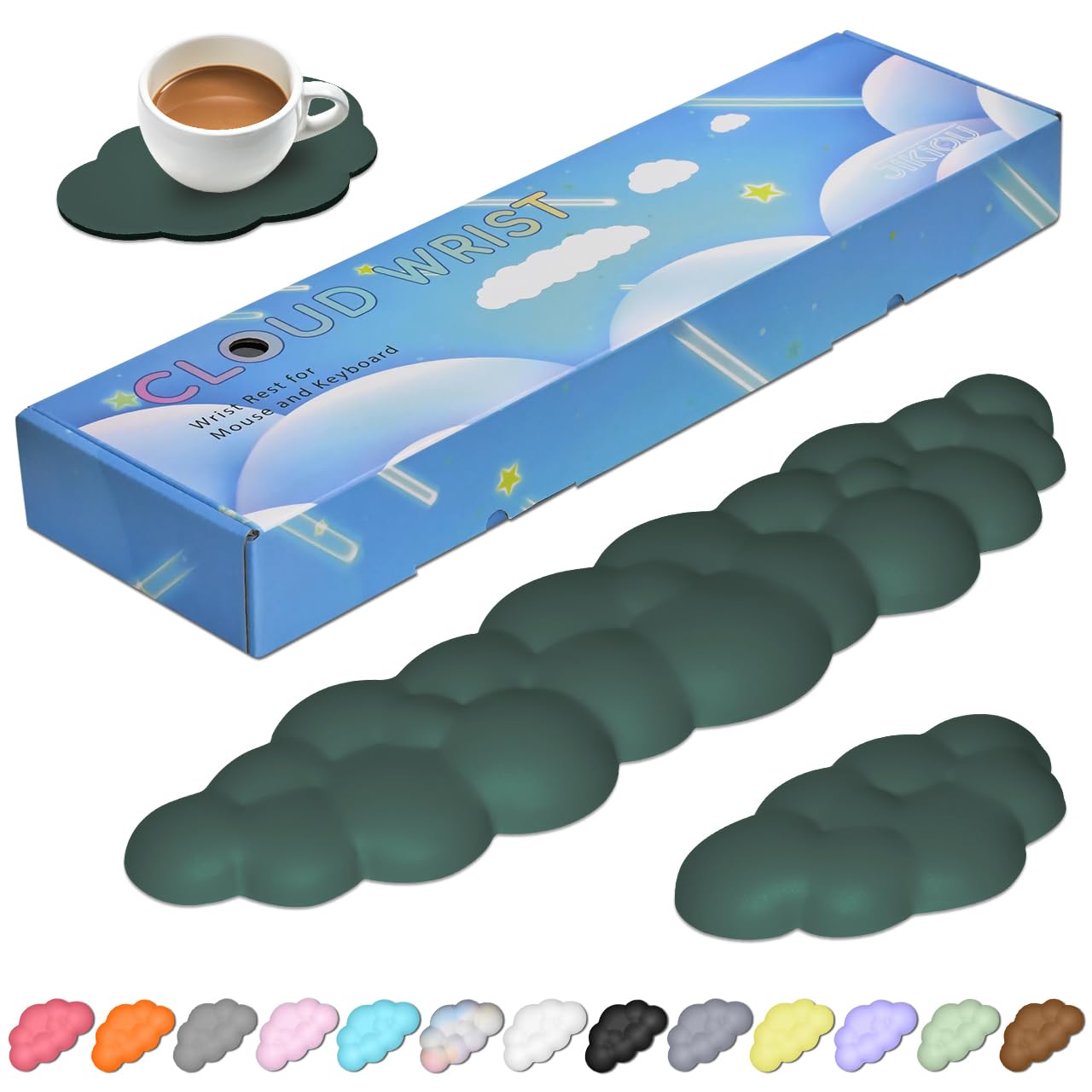 JIKIOU Upgrade Leather Cloud Keyboard Wrist Rest, Cloud Wrist Rest with Non-Slip PU Base, Comfortable Memory Foam Wrist Rest for Computer Laptop Mac Gaming Office and Pain Relief Wish Gift