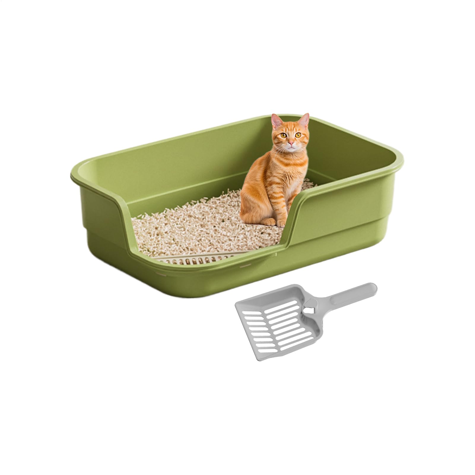Cat Litter Box, Partially Closed High Sides with Scoop, Large Cat Litter Tray with Litter Protection, for Seniors, Pets and Kittens for Indoor, Home, Office, Dorm, Apartment, Hotel, Farmhouse W