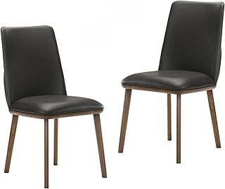 Overstock Modrest Utah 18" Modern Eco Faux Leather Dining Chair in Walnut/Brown (Set of 2)