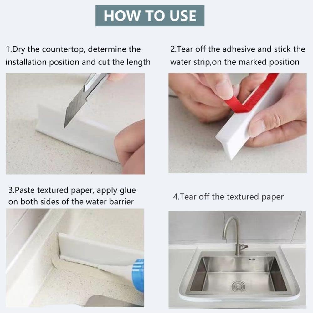 156 pulgadas/4M barrera de agua gris para cuartos húmedos, barrera de silicona para ducha, barrera de agua para puerta de la pantalla, tira de sellado de ducha para lavabo de baño (3M)
