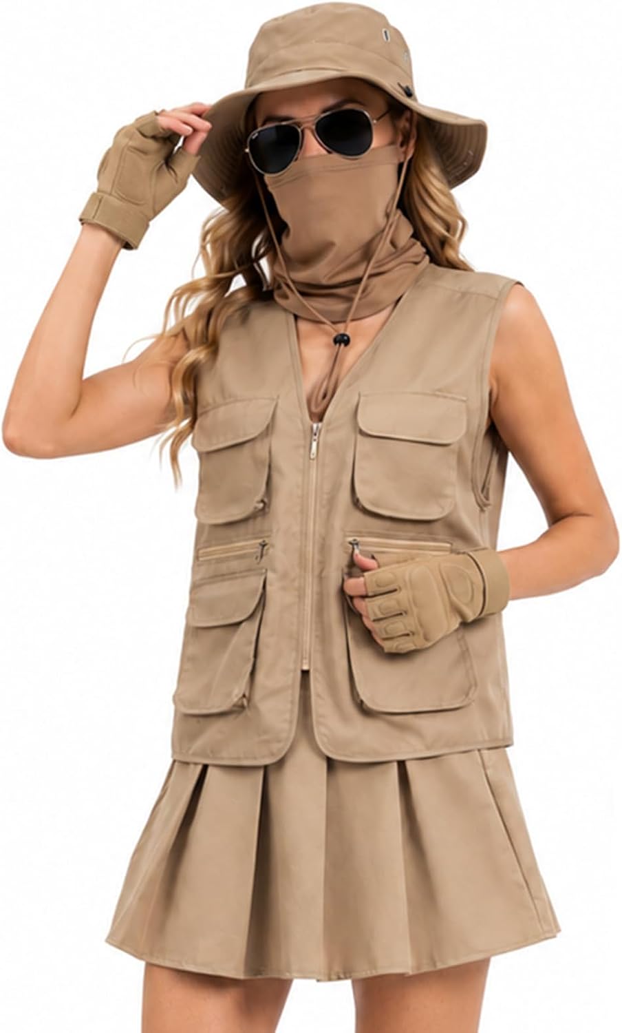 6PCS Safari Explorer Costume Women Adult Guide Outfit Accessories Set image 2