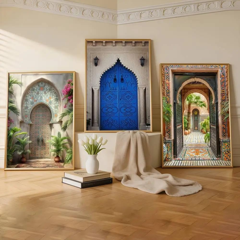 Dittelle Frameless Morocco Door Arabic Art Canvas Poster Wall Art Prints For Living Room, Bedroom, Home Decor Canvas Painting(30X40cm/3Pcs )