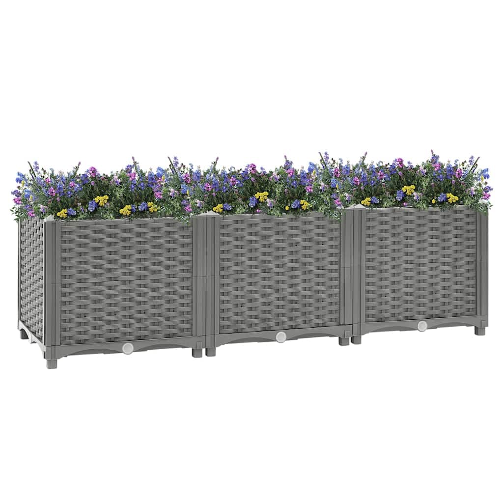 Cama elevada gris claro 120 x 40 x 38 cm de polipropileno, aspecto de ratán, ideal para verduras, flores y hierbas, robusto cajón de jardín para exteriores