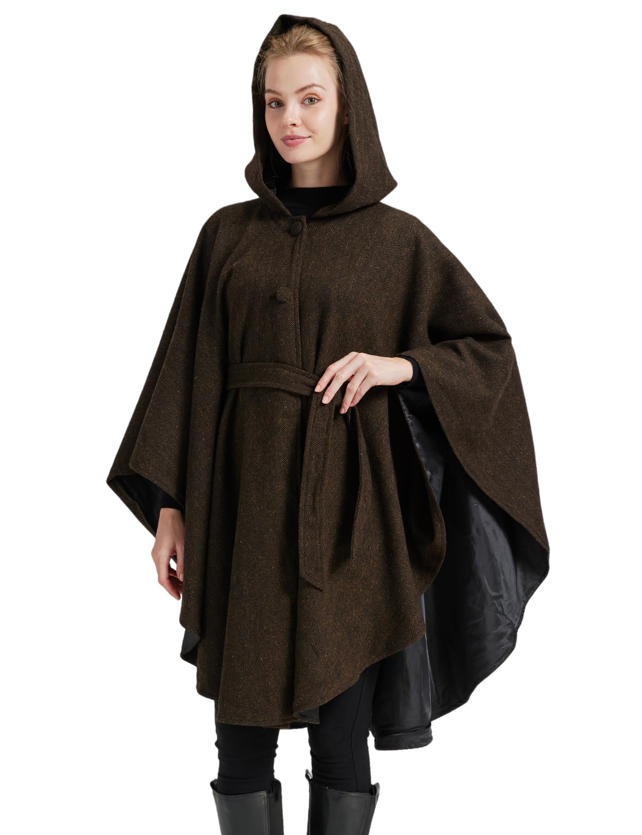 BEAUTELICATE Umhang mit Kapuze Damen Wollmischung Mittelalter Umhang Poncho Übergröße Halloween Cloak Ärmelloser Winddicht Mantel Cardigan für Herbst Winter Weihnachten Karneval