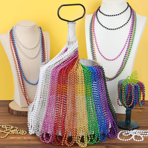 Image of EOBOH 50PCS Mardi Gras Beads, Metallic 10 Kinds of Bead Necklace Party Favors, 33 inch Mardi Gras Necklace Stuff, Festival Parade Throw Accessories for Wedding Birthday Celebrations Decorations