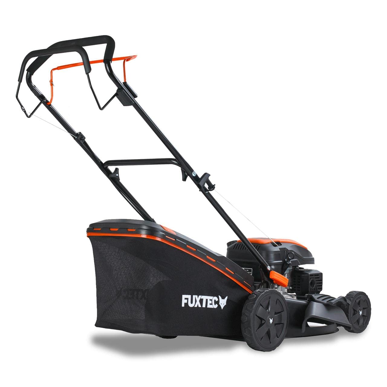 Cortacésped autopulsado de Gasolina FUXTEC FX-RM5170 4 en 1-170 cm³ 4 CV, 4 Tiempo, 51 cm de Ancho de Corte con regulación en 7 Alturas y 60 L de depósito, Funciones Mulching y Eje Lateral