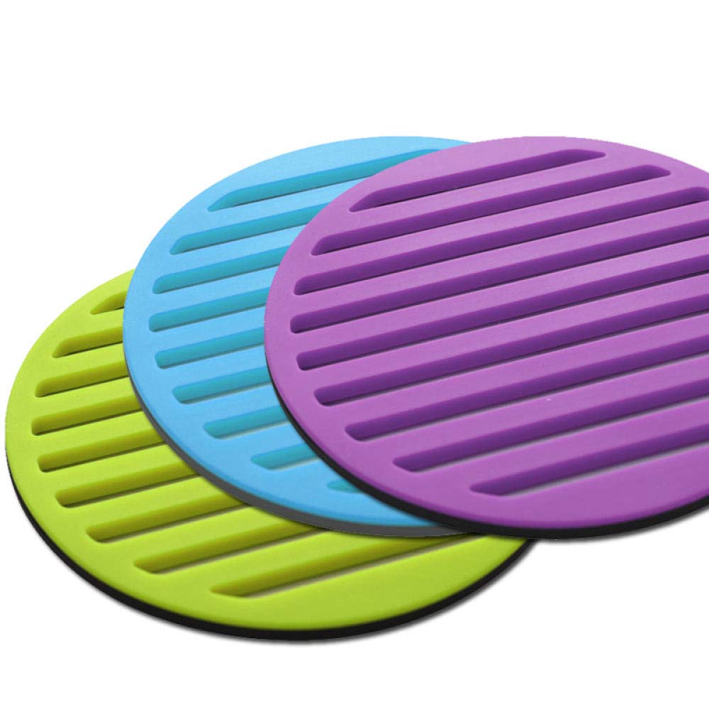 okrągła podkładka, Okrągły stół jadalny, stop silikonu, zestaw mat izolacyjnych, podkładka pod garnek, miskę, talerz, niebieski(Green+Blue+Purple (3 Pieces))