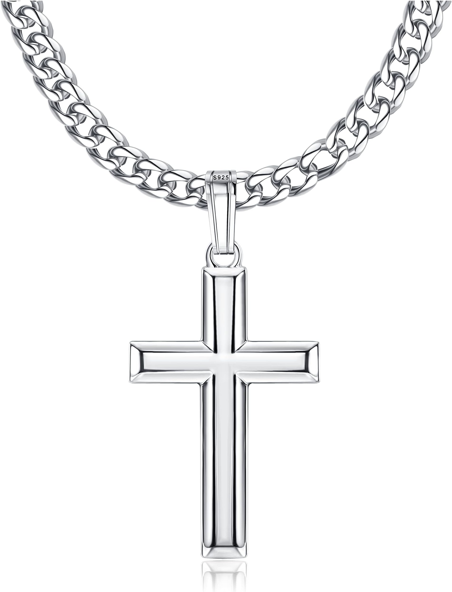MILACOLATO 925 Sterling Silver Cross Necklace for Men Women with 5mm Diamond-Cut Durable Curb Cuban Link Chain Crucifix Cross Pendant Necklace Jewelry 18-30 Inches
