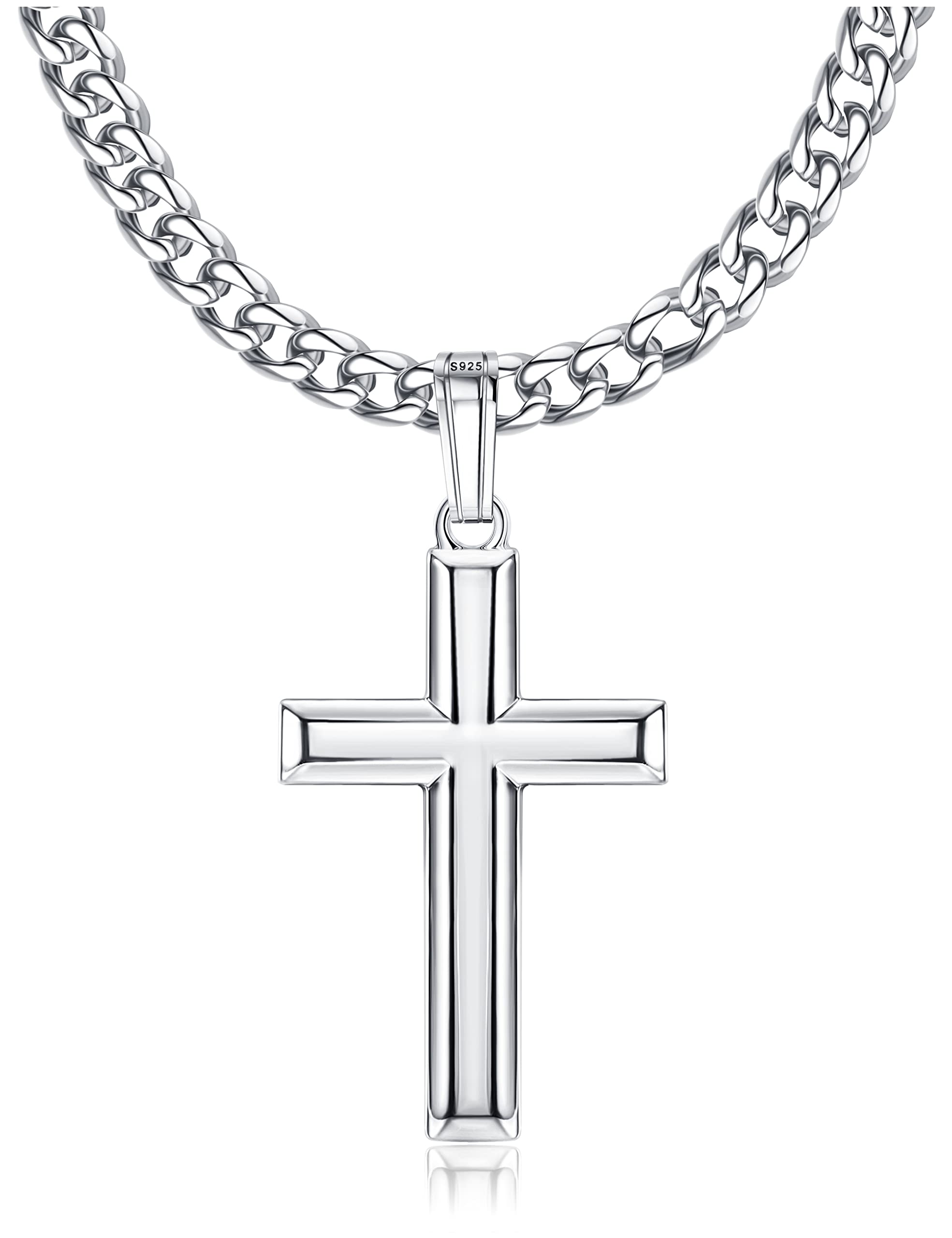 MILACOLATO 925 Sterling Silver Cross Necklace for Men Women with 5mm Diamond-Cut Durable Curb Cuban Link Chain Crucifix Cross Pendant Necklace Jewelry 18-30 Inches