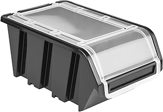 10 cajas apilables con tapa para taller, 160 x 230 x 12 cm, color negro, apilables