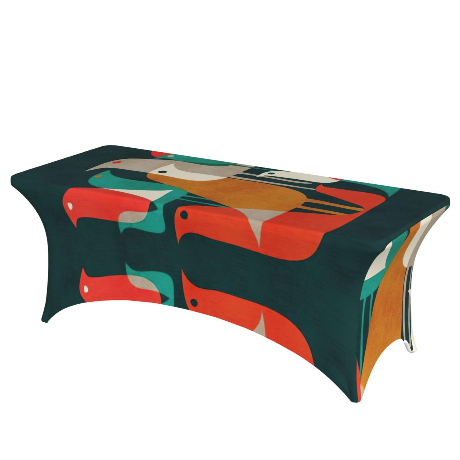 Housse de table rectangulaire mariage et anniversaire stretch oiseaux 1,8m