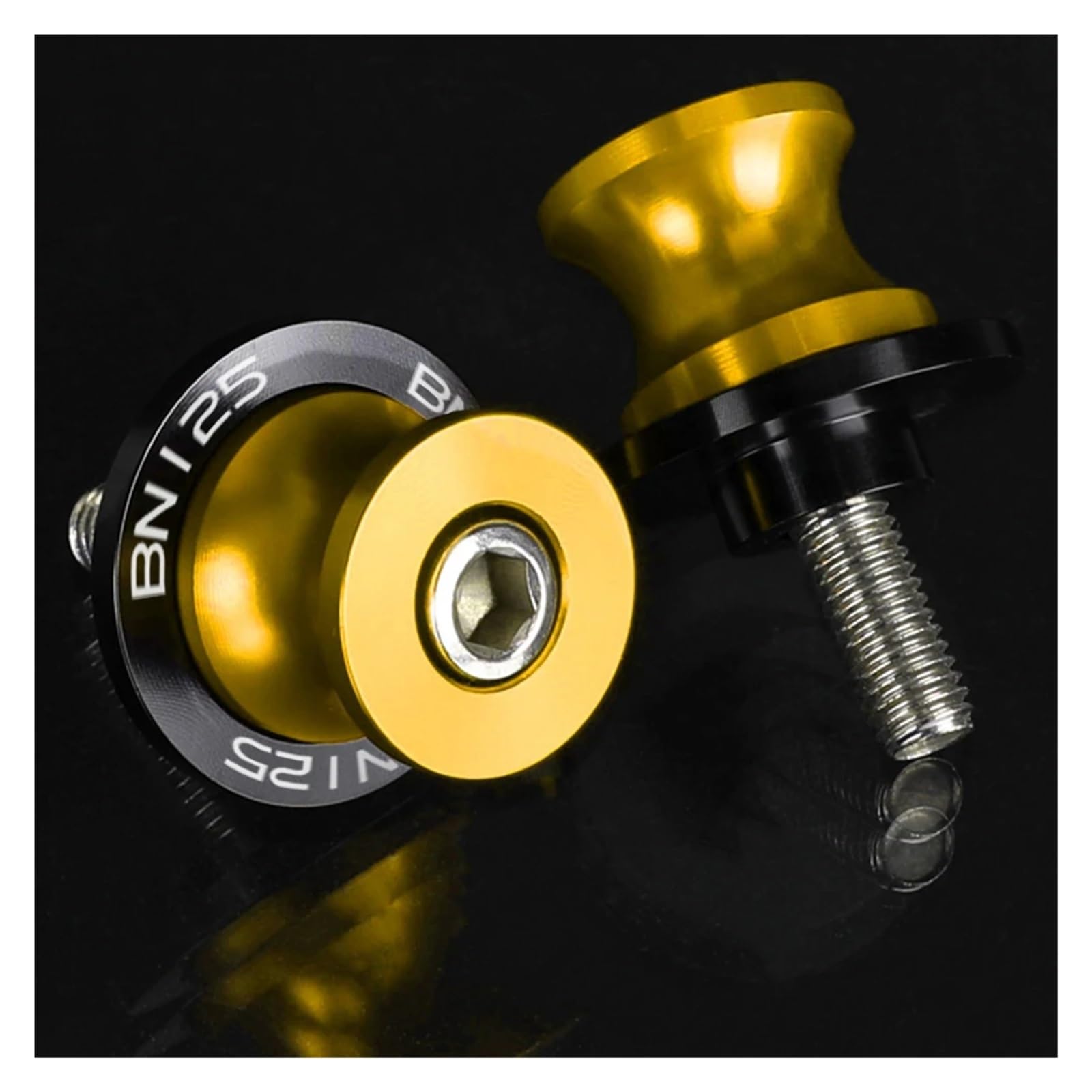 Xichenmu 6Mm Yellowlogo Cnc Aluminum Motorcycle Swingarm Spools For Bn125 2017-2023 6Mm Motorcycle Swingarm Spools Sliders Accessories Swing Arm Stand Screw(6Mm Yellowlogo)