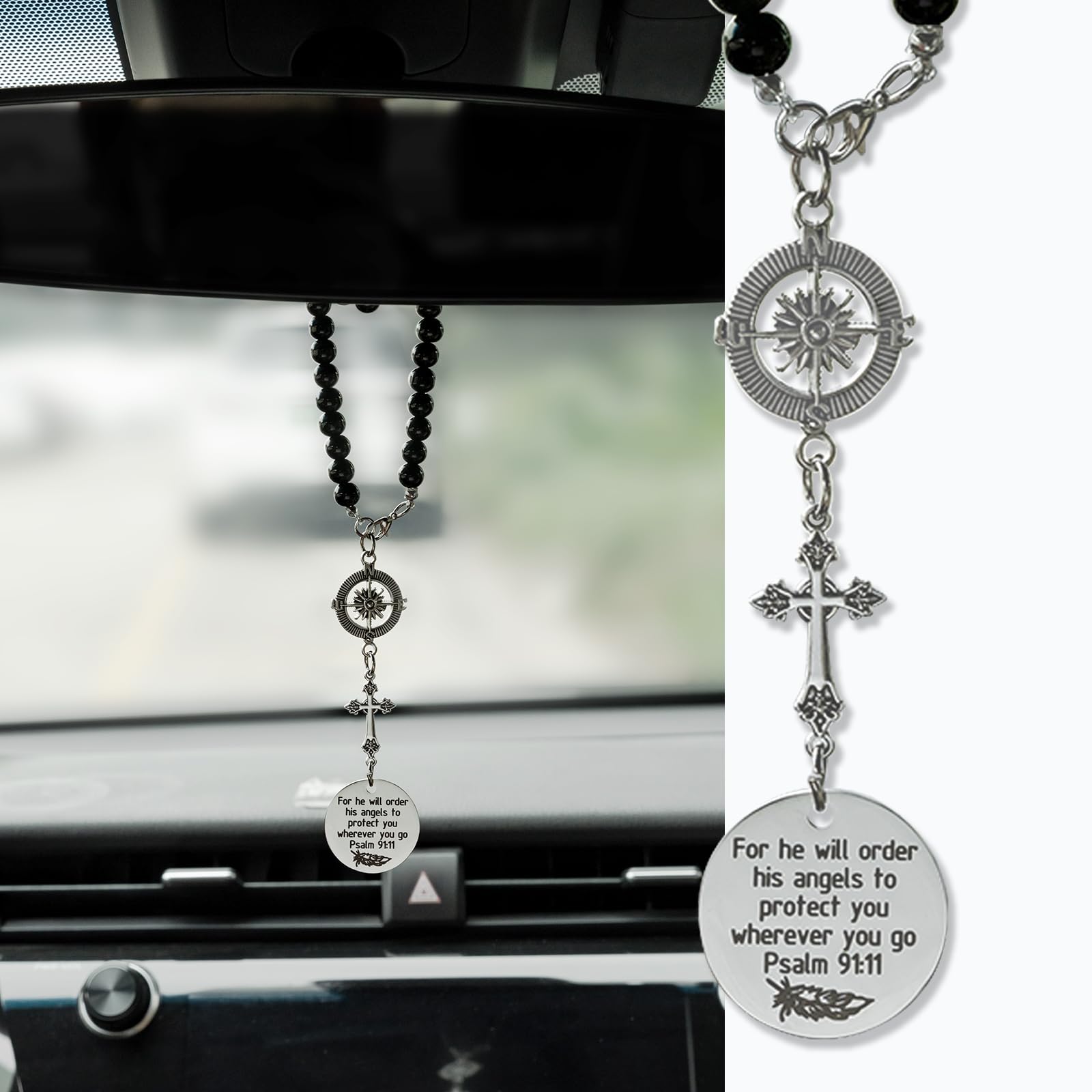 Rislobx Cross Hanging Ornaments for Car Rear View Mirror, Metal Cross Car Charm Pendant Rear View Mirror Hanger Decor for Lover Family Christian Gifts