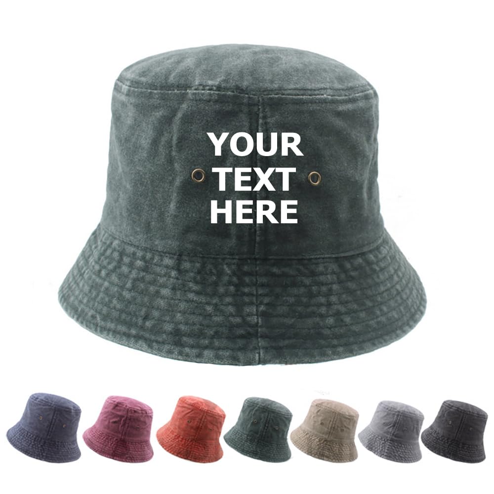 Van Der Linn Unisex Burgundy Personalised Embroidered Denim Fisherman Adjustable Bucket Hat Cotton (Cotton, )