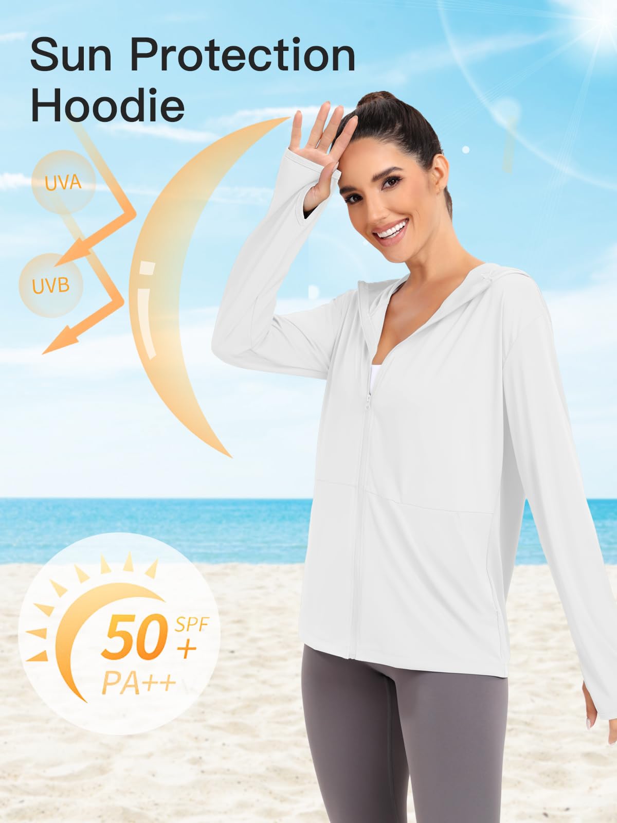 VUTRU Sweat à capuche avec protection solaire UPF 50+ pour femme - Léger à manches longues - Avec poche