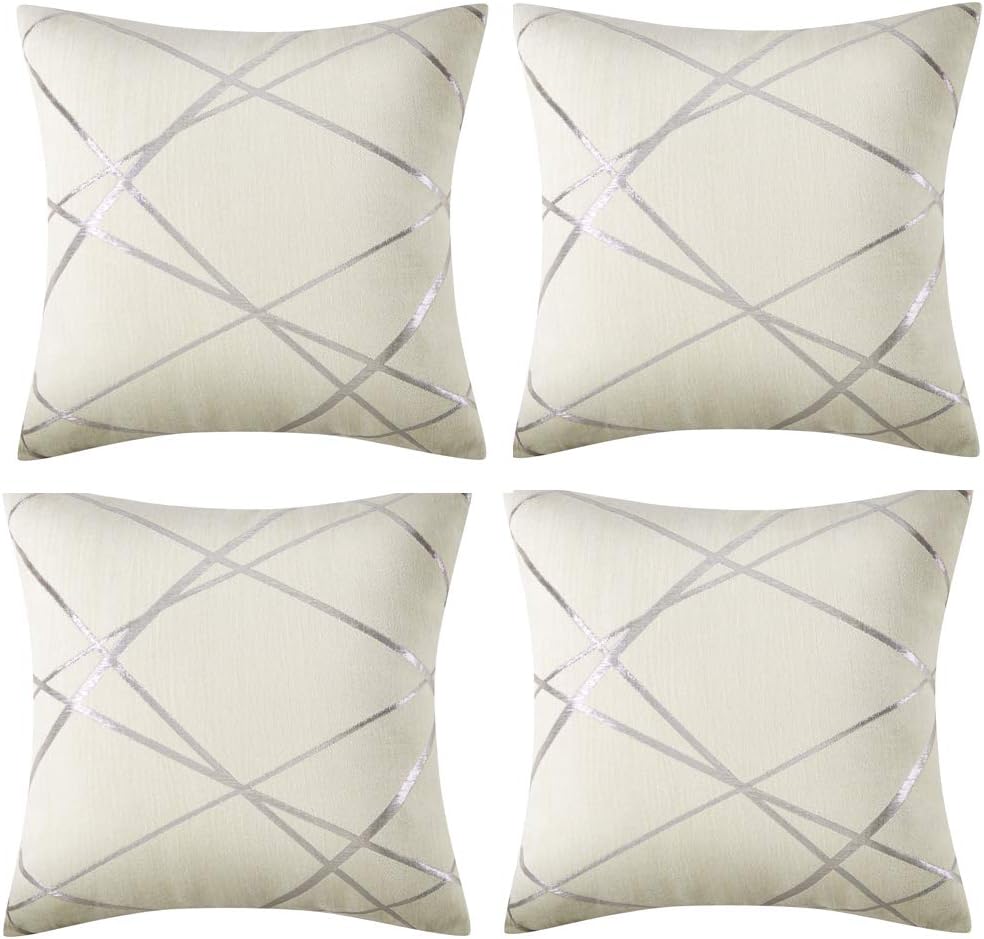 JOSCA 4 Pcs Luxury Soft Shell Geometric Jacquard Square Throw Pillow Cushion Covers for Sofa(20" x 20",50x50cm) Beige