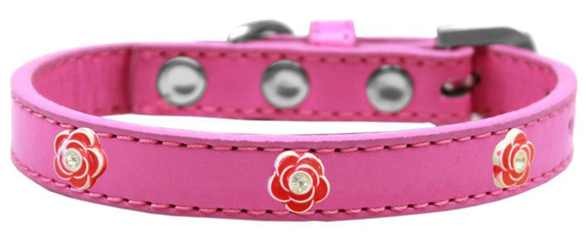 Mirage Pet Products Rose Widget Dog Collar, Size 14, Bright Pink/Red