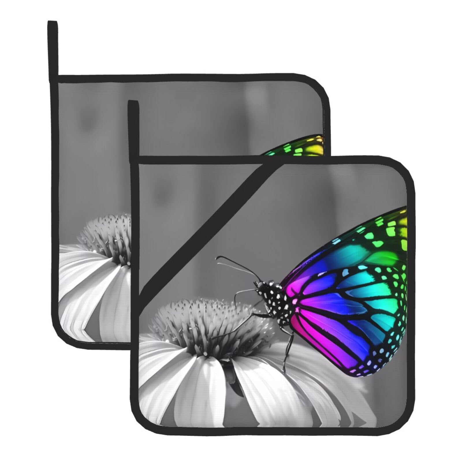 WHJSHOP Butterfly Prints Square Hot Pads for Kitchen Counter - Thick Heat Resistant Trivets for Microwave & Oven, BBQ Grilling Cover (2 Pack)