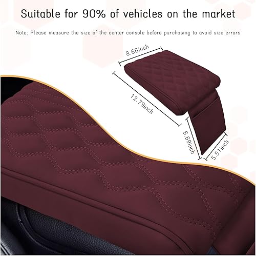 Miniatura 8 de Ziciner Funda para consola central de automóvil, 12.8 x 8.6 pulgadas, almohadilla de cuero de espuma viscoelástica para reposabrazos de automóvil,