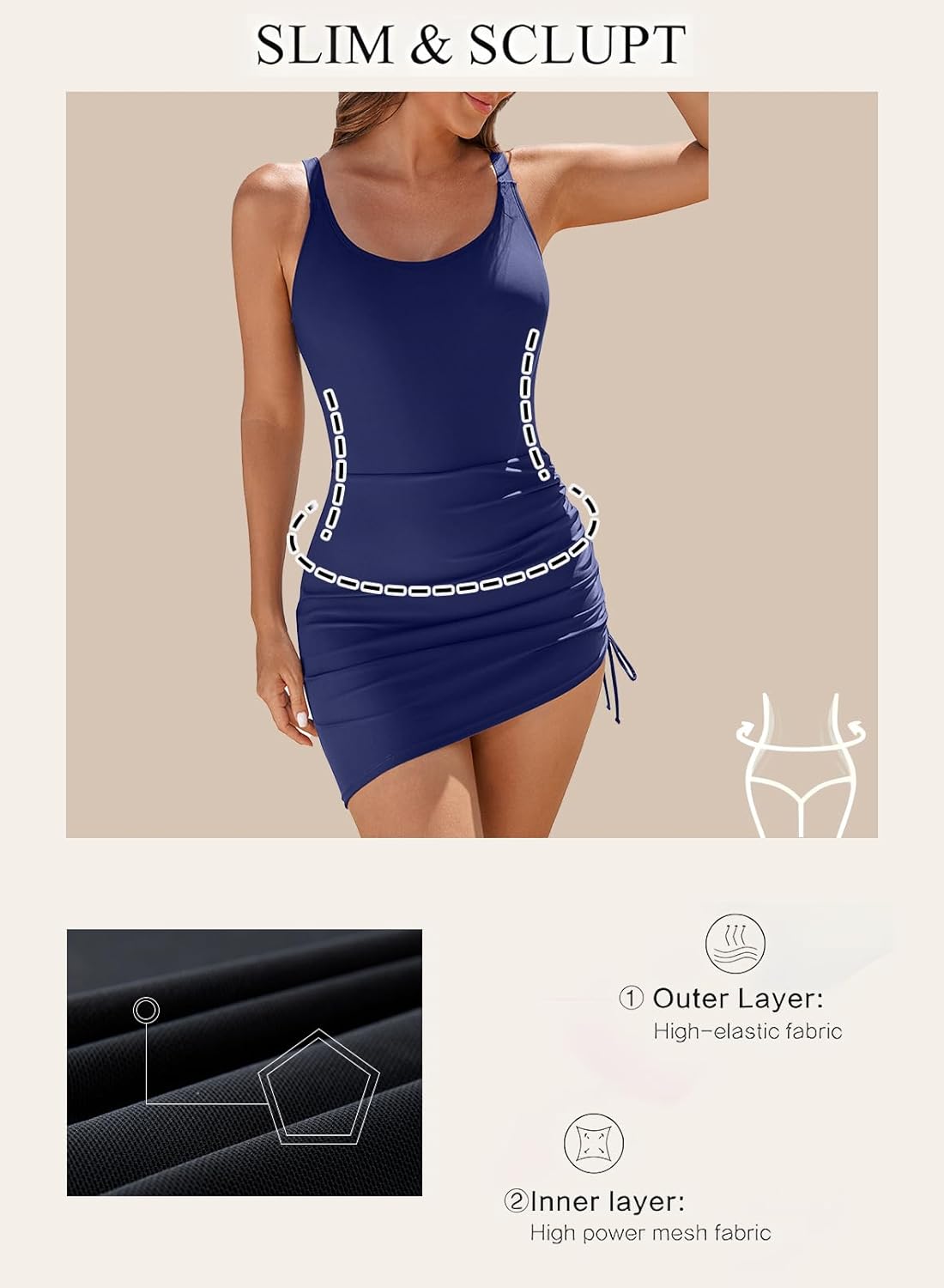 Aleumdr Women's One Piece Swimdress Side Tie Ruched Tummy Control Swimsuit Modest Skirt Bathing Suit - Image 5