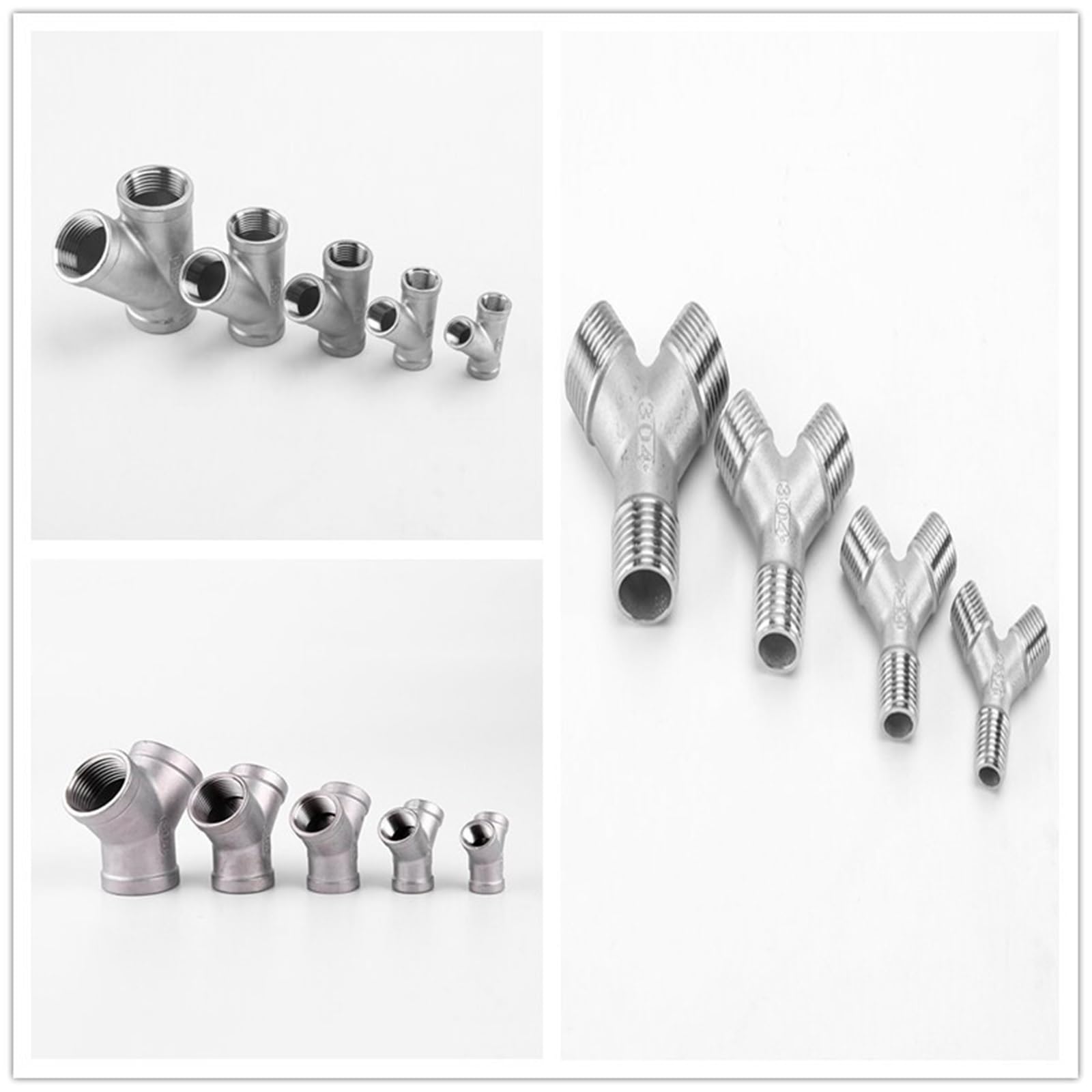 VELORE 1 raccordo a Y in acciaio inox 304 a 3 vie 1/4 3/8 1/2 3/4 2,5 cm 5,1 cm BSP femmina/maschio una divisione a due vie raccordi per tubi dell'acqua (femmina a forma di Y, 5,1 cm)