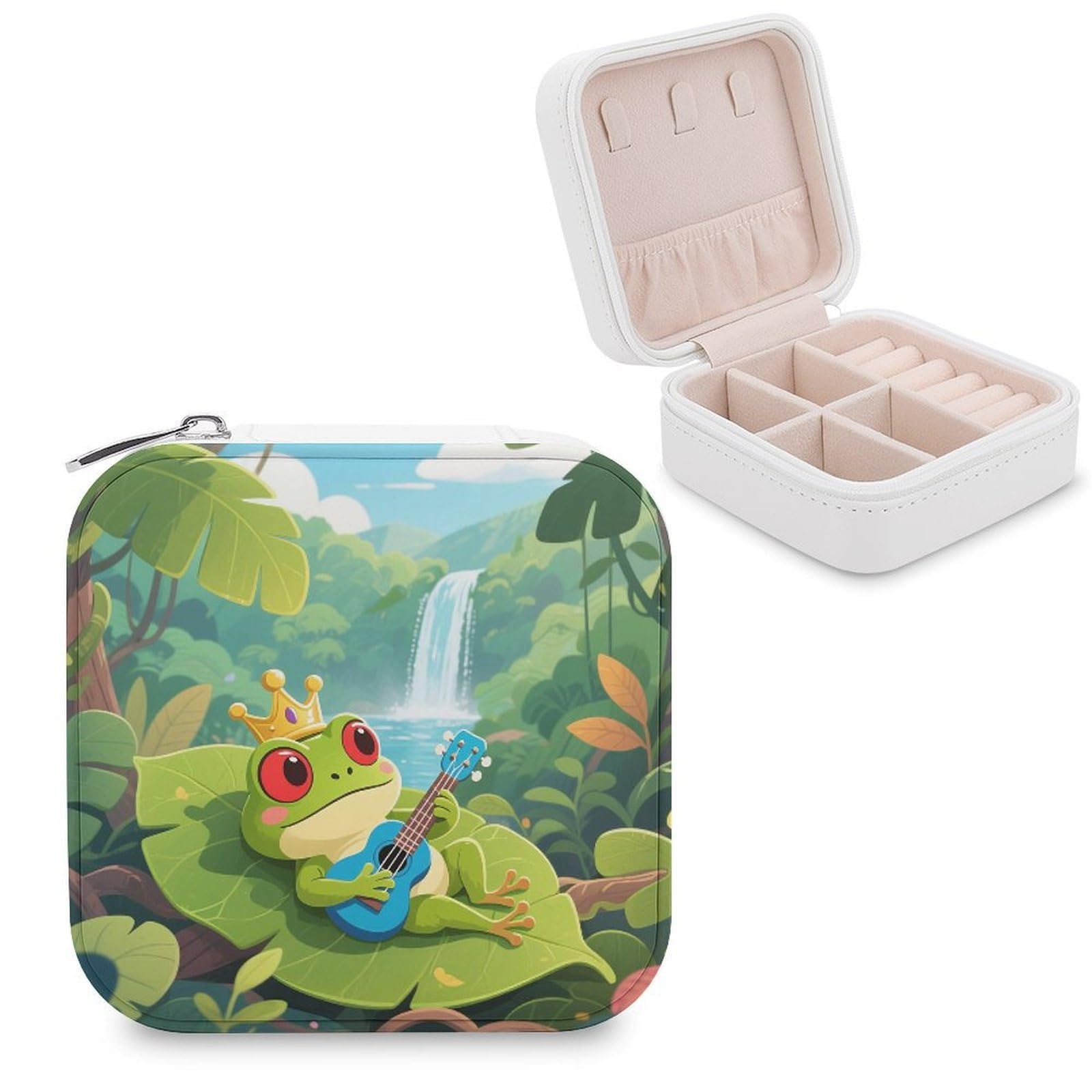 MUSM Cute Frog Travel Jewelry Case Personalized PU Leather Jewelry Boxes for Women Small Portable Jewelry Organizer Box Cute Trinket Box for Necklaces Rings Earrings & Gifts