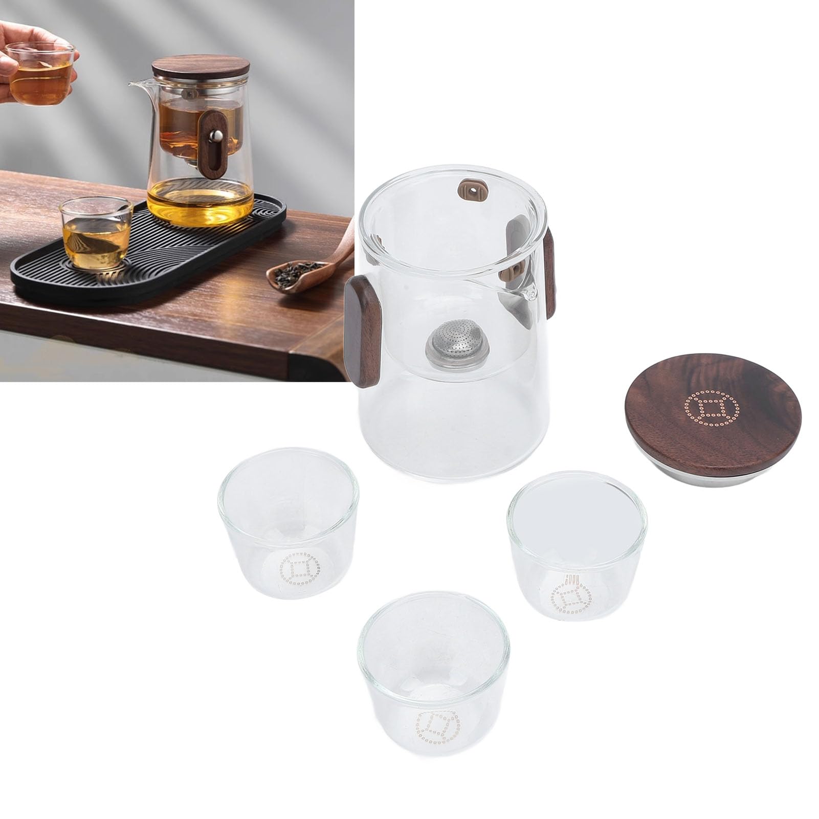 Qcwwy Tetera de Vidrio de Borosilicato con Filtración Magnética Infusor Resistente Al Calor de 330 Ml para Preparar té Al Aire Libre en la Oficina en Casa Incluye 3 Tazas