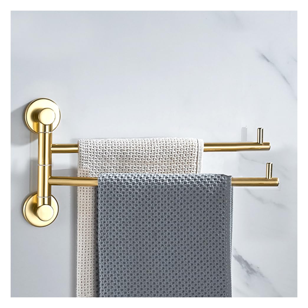LMYSXAOZ Modern Gold Bath Towel Holder Swing Out Bar, Bathroom Hand Rack 4-Bar Folding Arm Swivel Hanger Wall Mount,Space Saving Swinging Bar for gold-2Bar