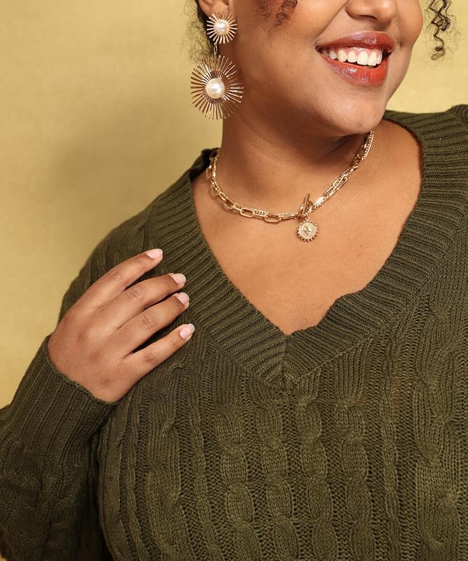 Image of TIYOMI Plus Size Sweaters for Women 2025 Long Sleeve Pullover Sweaters V Neck Casual Fall Tops Loose Winter Knit Sweater