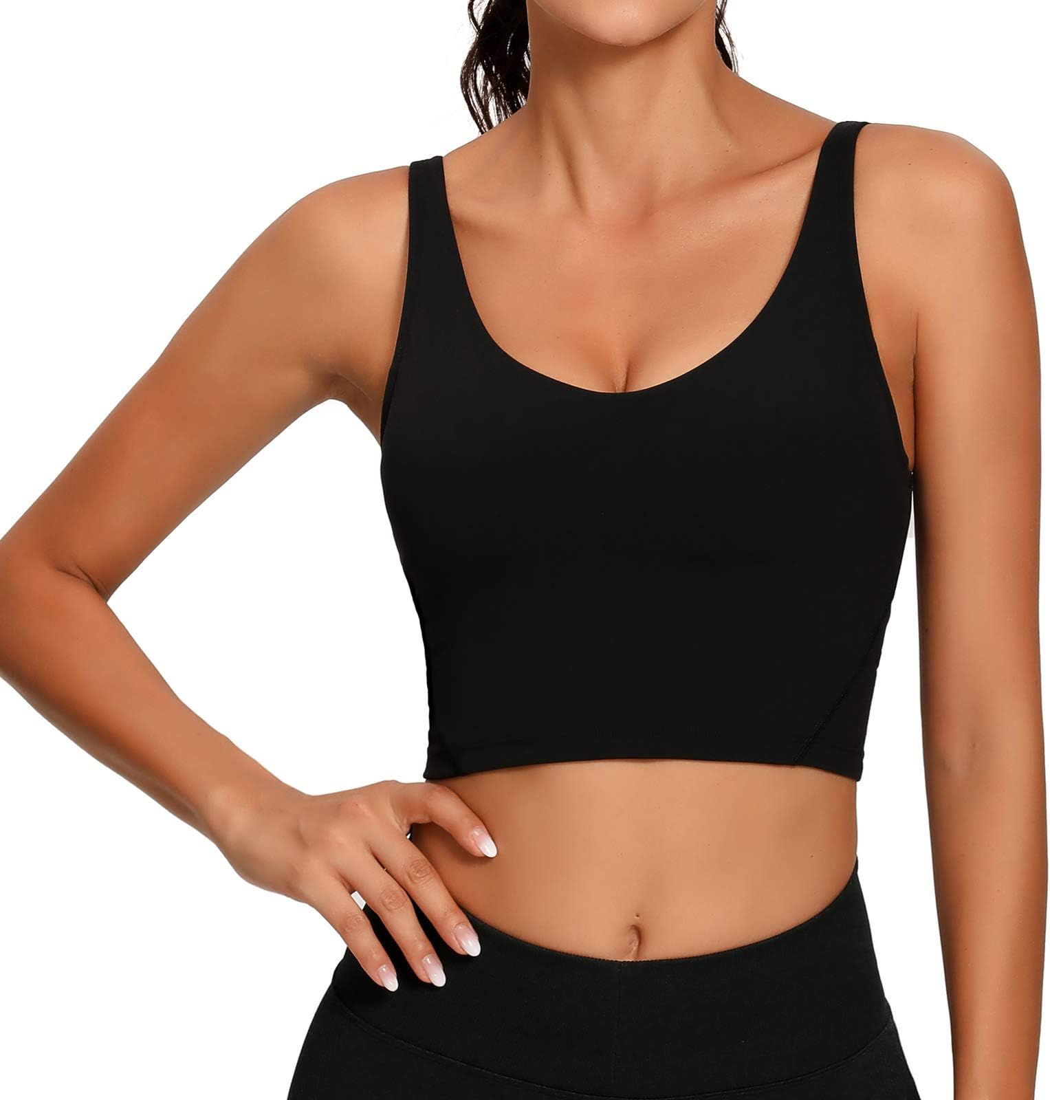 Women Sports Bra Longline Crop Tank Top Padded Workout Running Yoga