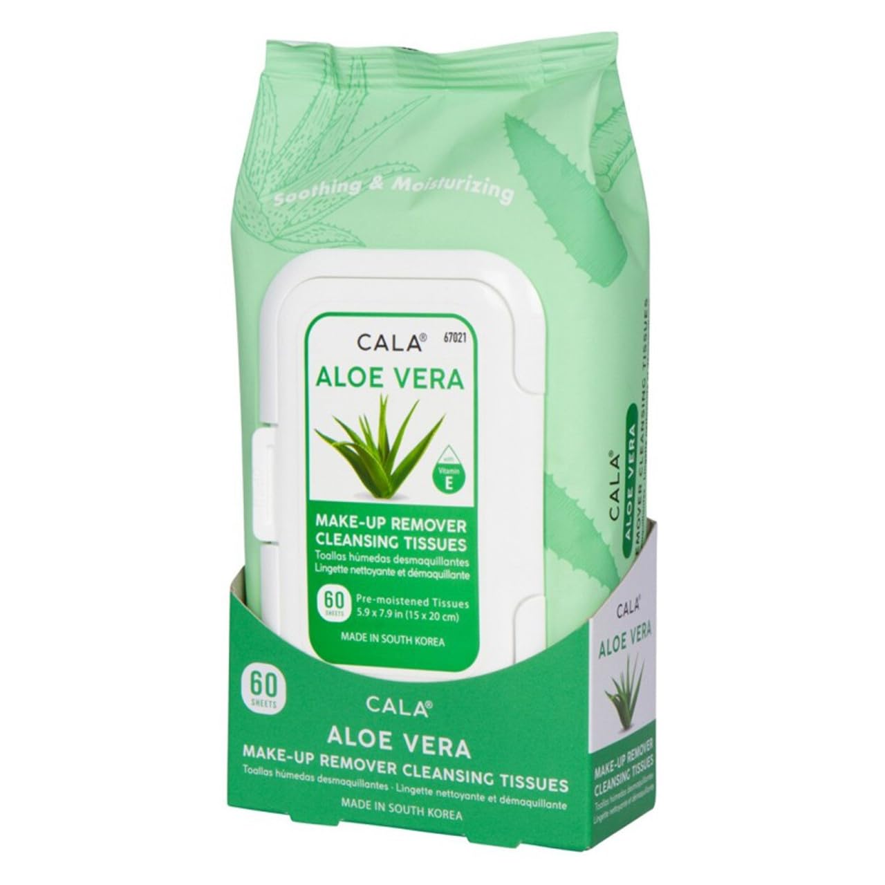 CALA Makeup Remover Cleansing Tissues Aloe Vera, Removes Makeup + Waterproof Eye Makeup Without Irritation, Deep Cleansing Wipes Leave Skin Soft Smooth Moisturized, 60 Sheets