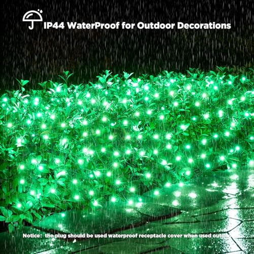 Image of Led Net Lights Christmas Lights Outdoor 200Leds 9ft x 6ft Upgraded Green Christmas Net Lighting, Waterproof 5mm LED Wide Angle Outdoor Indoor Mesh Net Light for Trees, Bushes, Shrubs Decorations