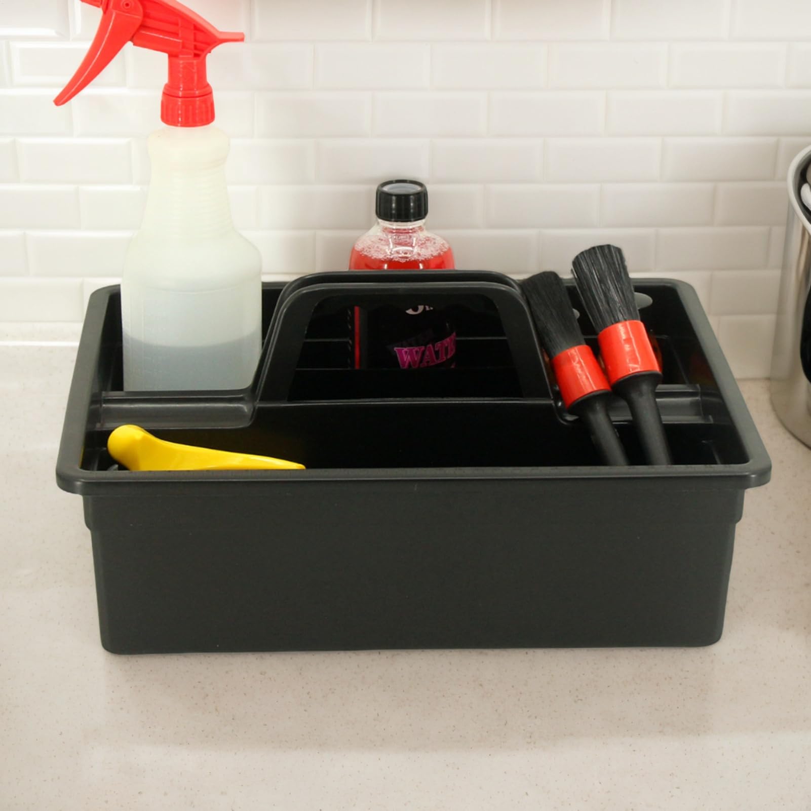 Caddy para Artículos de Limpieza Organizador De Almacenamiento | Cesta organizadora con asa para Maletero, Detallado, Automóvil, Vehículo, Hogar, Baño, Lavandería, Jardín,