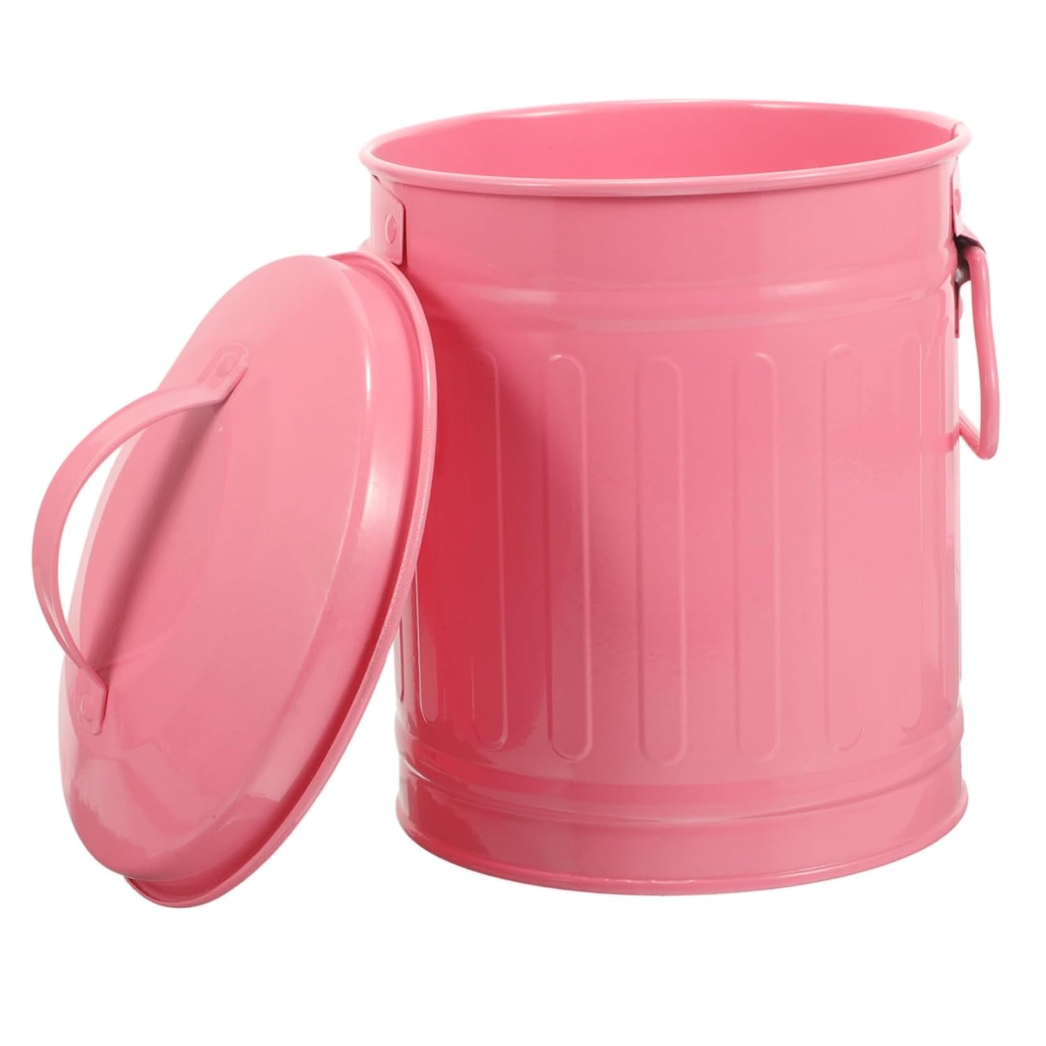 LALAFINA Decorative Trash Can Small Flower Pot Iron Material Garbage Bin Lid Versatile for Kitchen Living Room