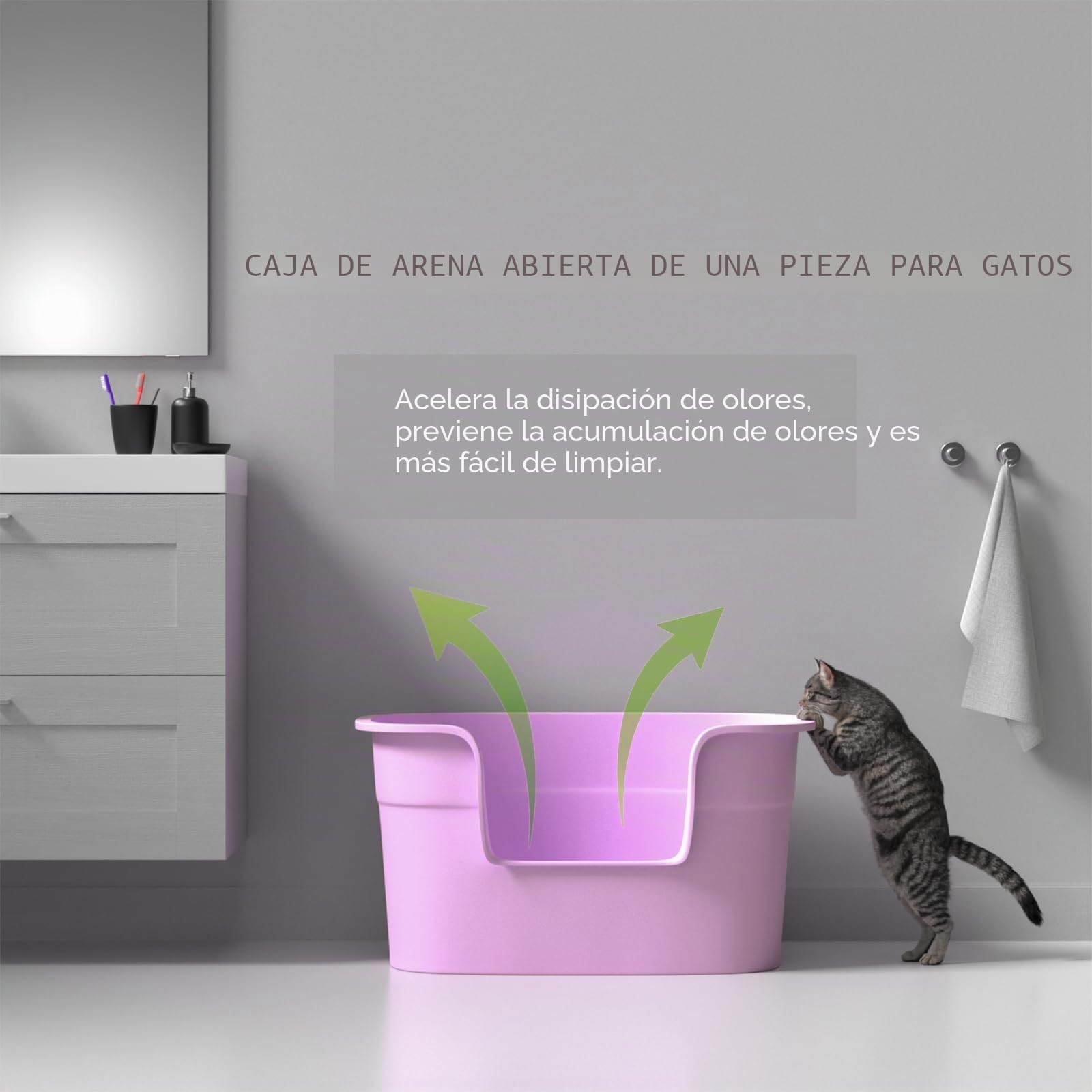 Caja de arena XL para gatos, extragrande, 63 cm de largo x 45 cm de ancho x 33 cm de alto, color morado, bandeja de arena de lados altos para una fácil limpieza, antiderrames, no ensucia,