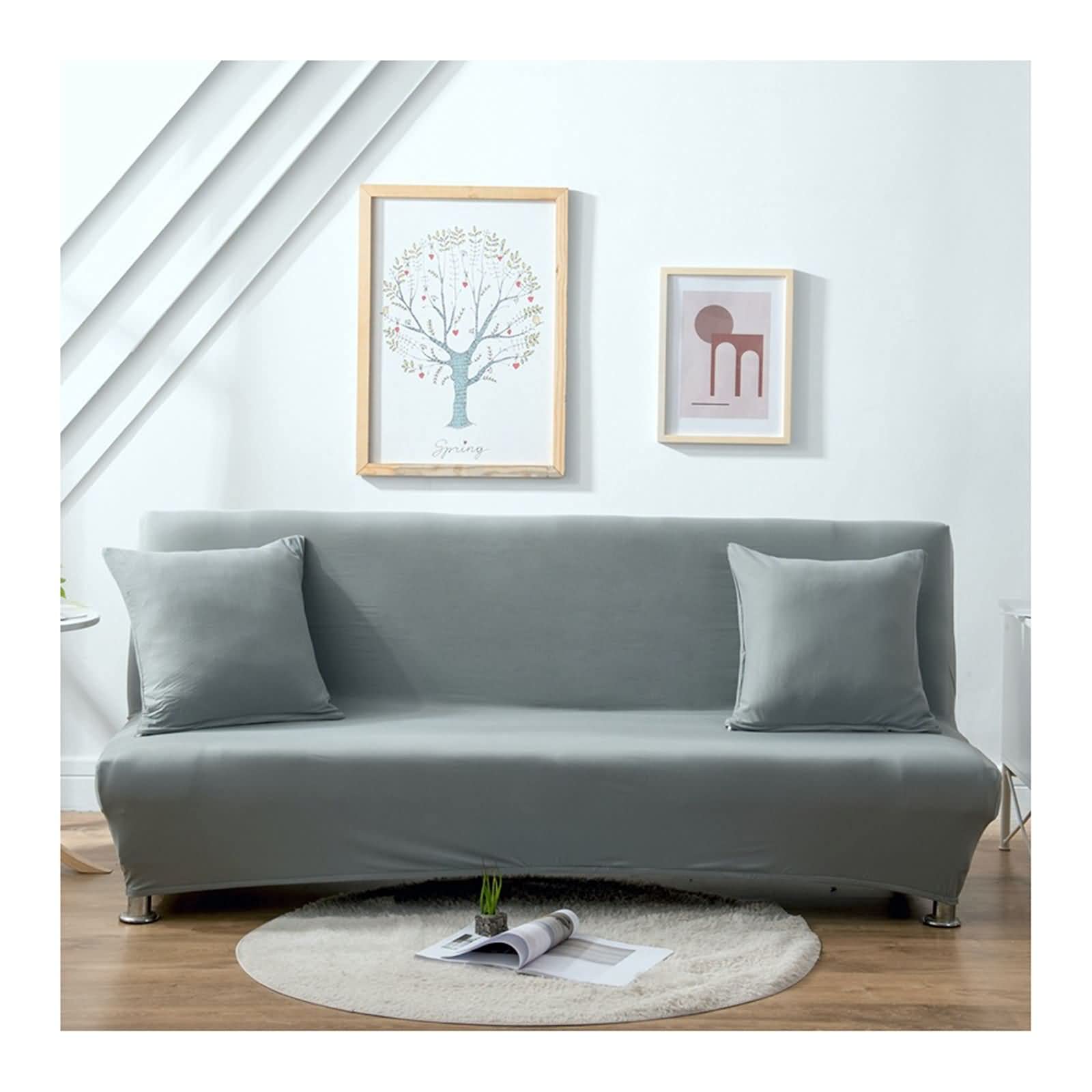 Housse de canapé gris clair 120-155cm pour petit sofa droit