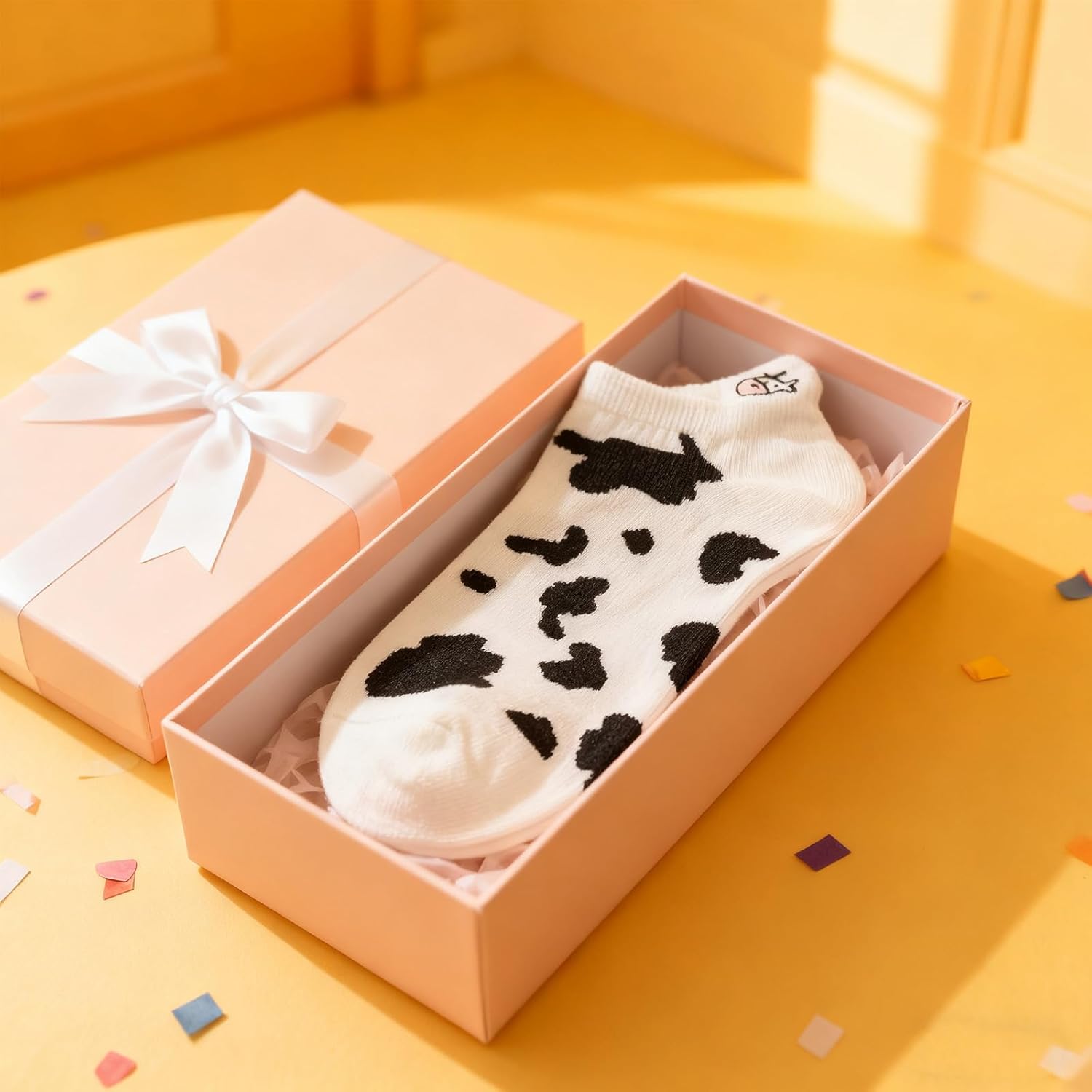 6 Pairs Cow Print Cotton Socks for Women-Black White Animal Short Casual Ankle Socks for Love Cows Cowgirl Knit Sock - Image 6