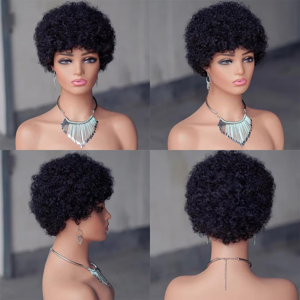 Haarpflege Lockige BOB Perücke Aus Echthaar In Natürlicher Farbe Gebrauchsfertig 250% Dichte Für Frauen(6 inches) | 15,2 cm