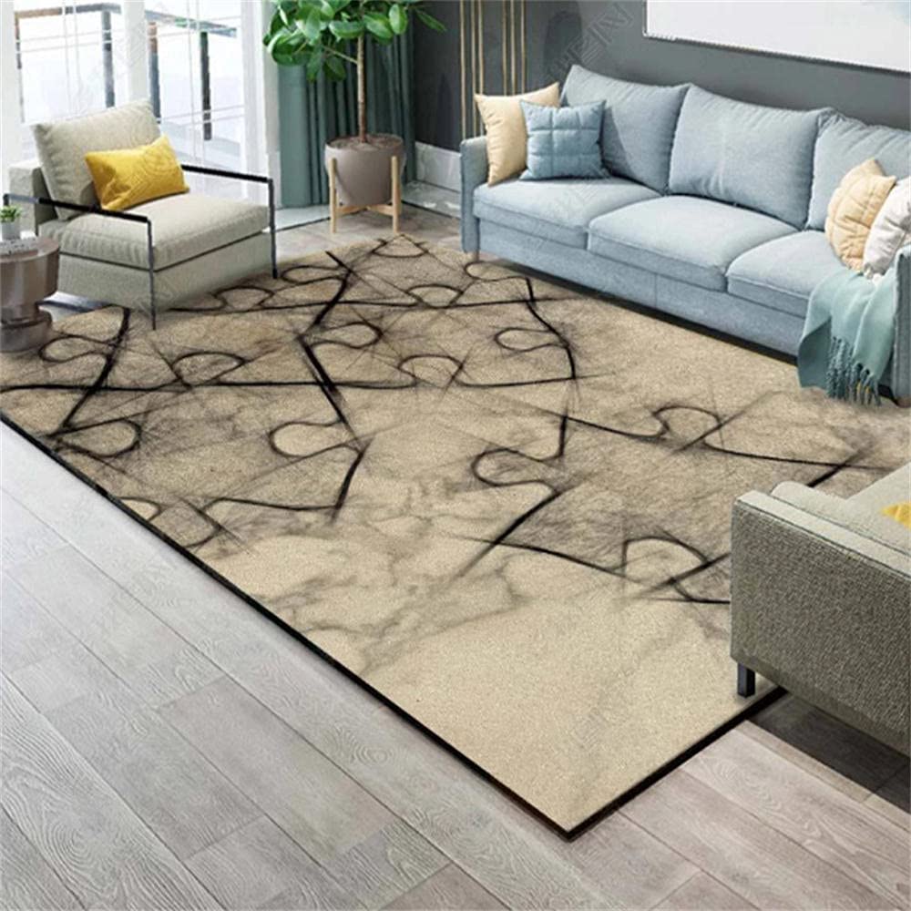 Grand tapis maison enfant extérieur jaune noir abstrait moderne 100x120