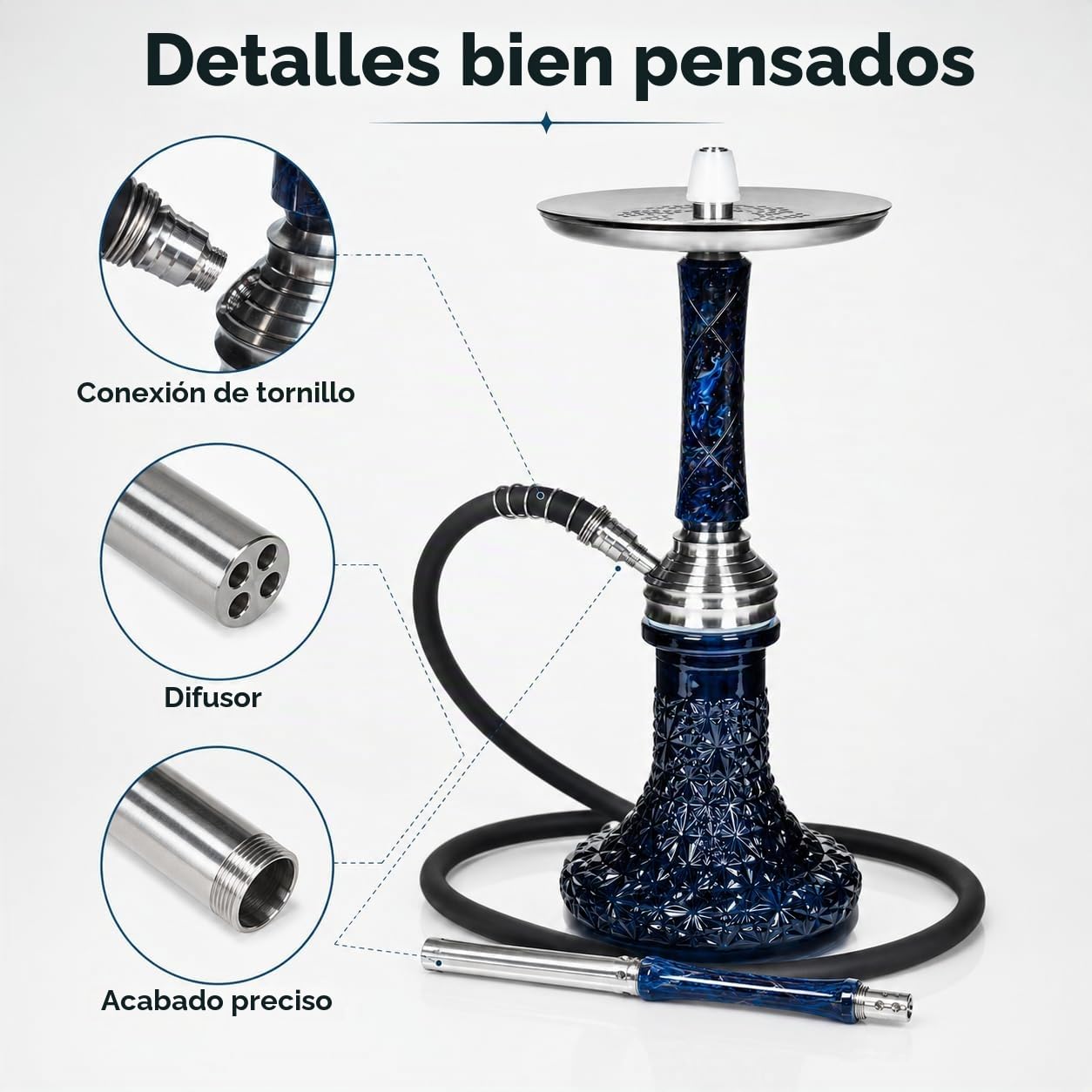Secret - Juego completo de cachimba epoxi de acero inoxidable con sistema especial de descarga, incluye manguera de 150 cm con boquilla de epoxi y muchos accesorios