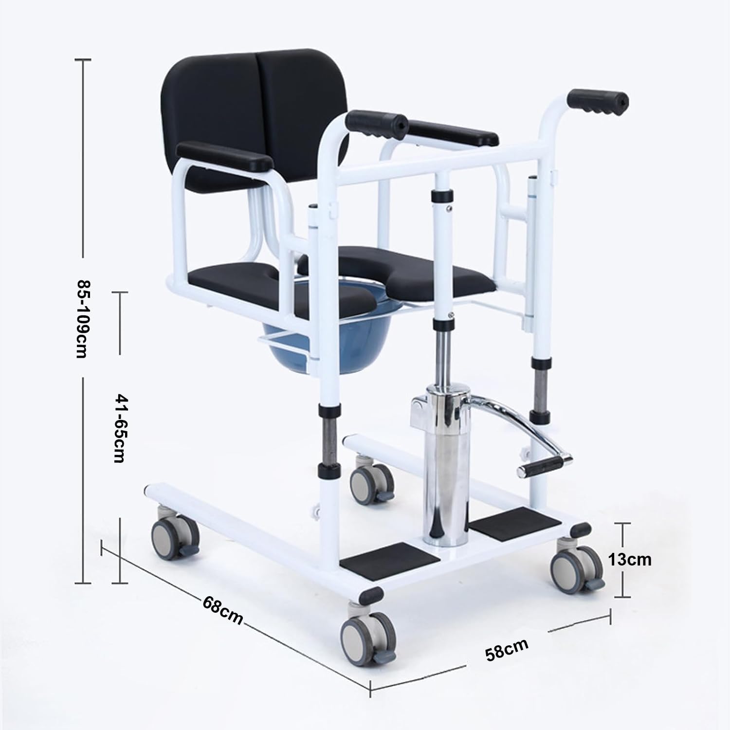 Gruas para Personas Mayores, Silla de Transferencia para Pacientes, Elevador de Pacientes con Ruedas, Asiento Hidráulico Ajustable con Orinal Portátil, Capacidad de Carga 150kg, Asiento Dividido 180°