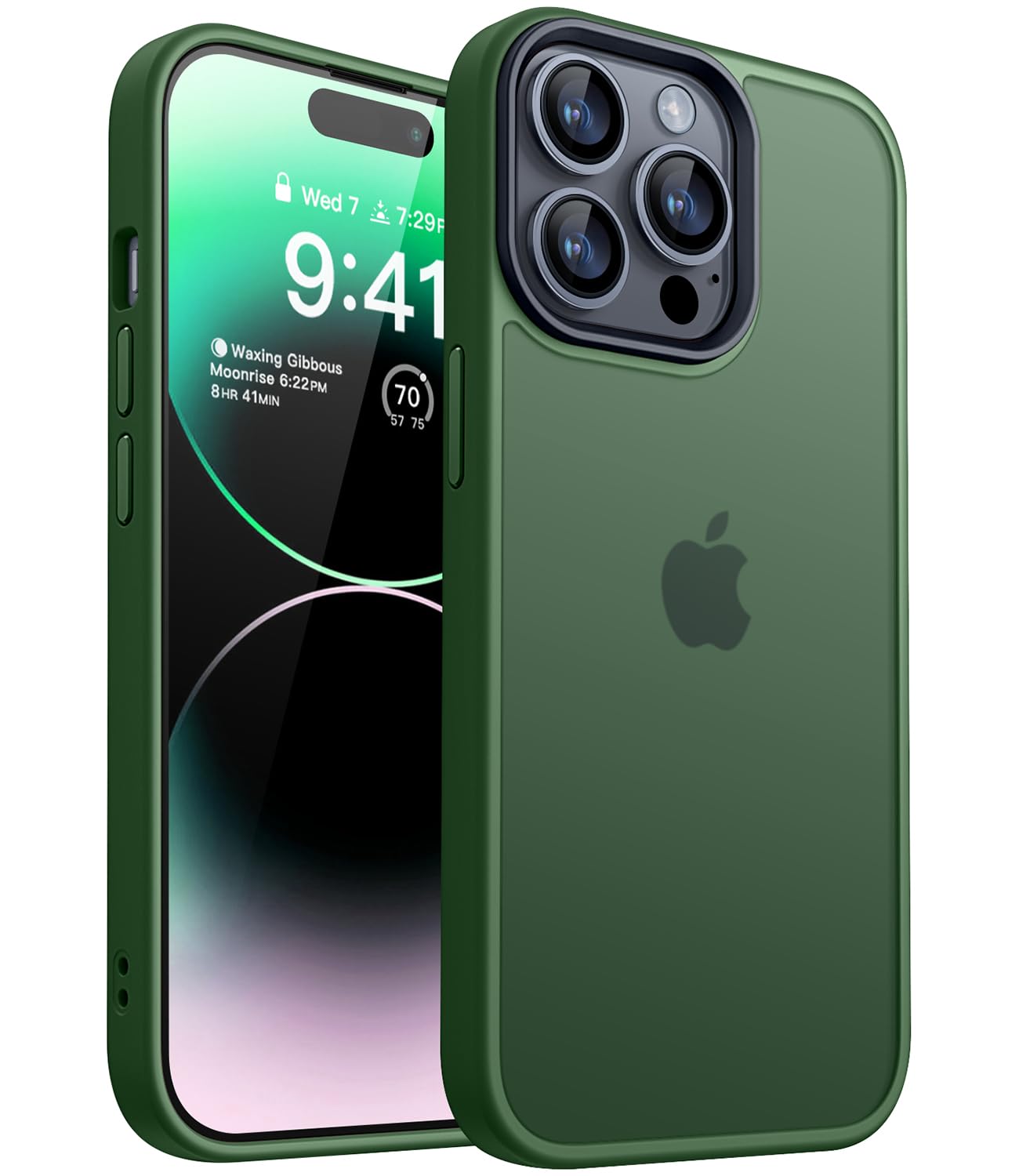 CANSHN Cover Opaca per iPhone 14 Pro(6,1 Pollici), Custodia Traslucida Opaca Protettiva Sottile Antiurto - Verde Scuro