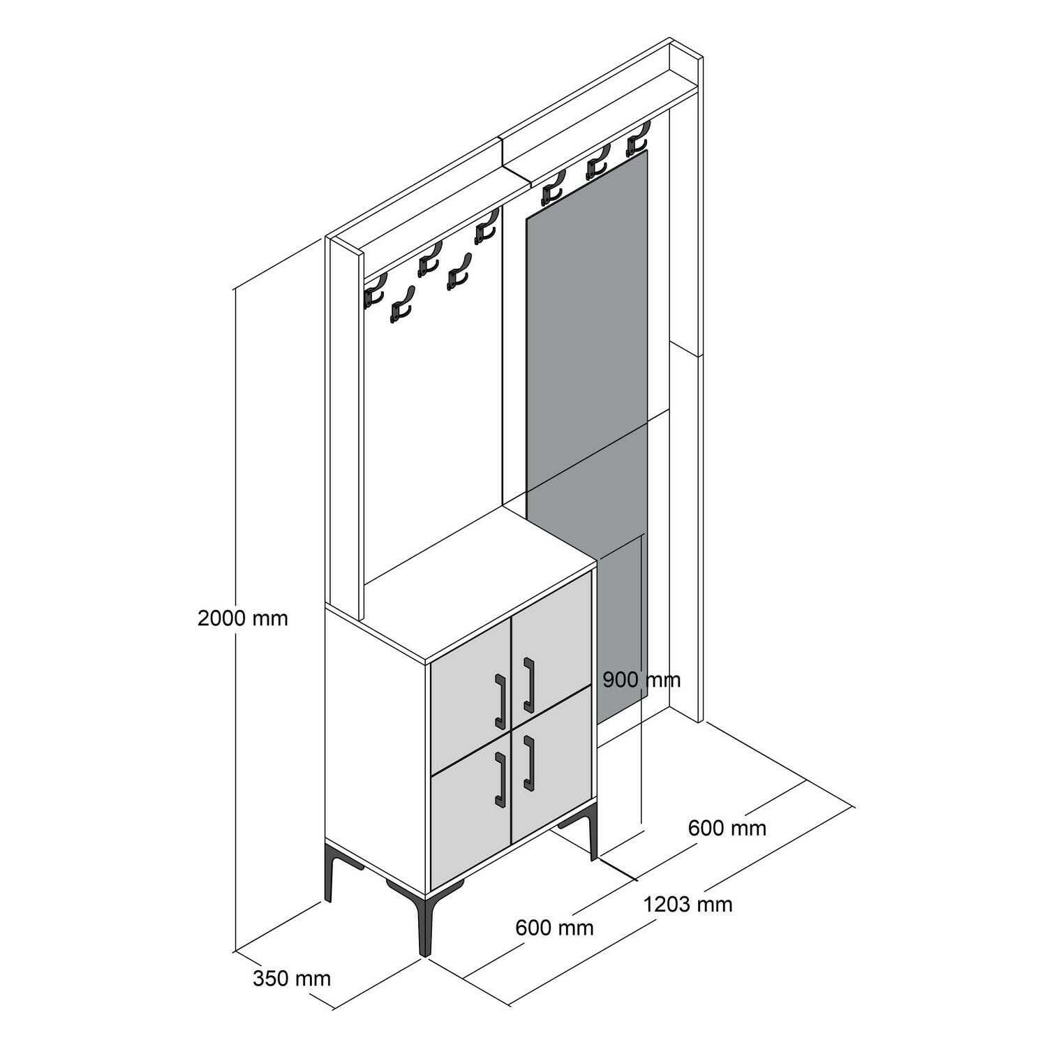 Dmora - Mobile da ingresso Pollux, Entratina appendiabiti, Composizione per atrio, Consolle portaoggetti multifunzione, 120x35h200 cm, Noce e Bianco