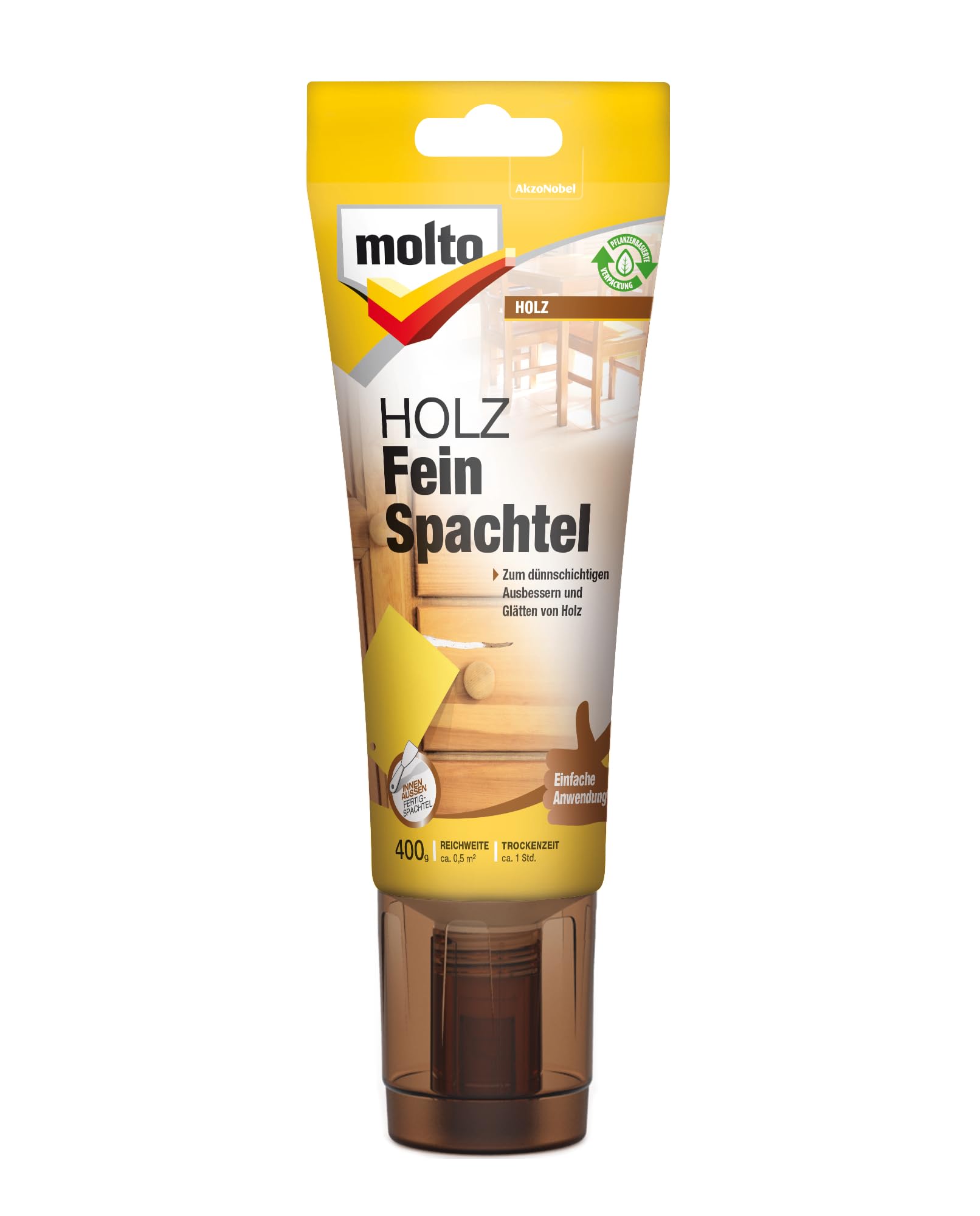 Molto Holz Fein Spachtel, Zum dünnschichtigen Ausbessern und Glätten von Holz, Weiß, 400 g