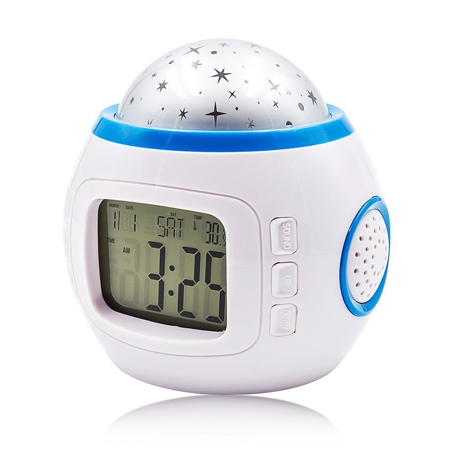 BGJOYKids Alarm Clock Night Light Projector Lamp Bedroom Clocks with Music Backlight Calendar Thermometer Birthday Clocck for Kids Children Baby Infants Boys Girls (White)